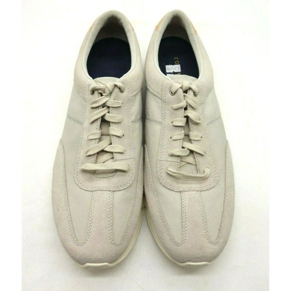 COLE HAAN Silver Grey Leather Sneakers/designer Perforated  Cole Haan Light Gray Leather Casual Lace Up Sneakers Shoes Men\'s 12 M